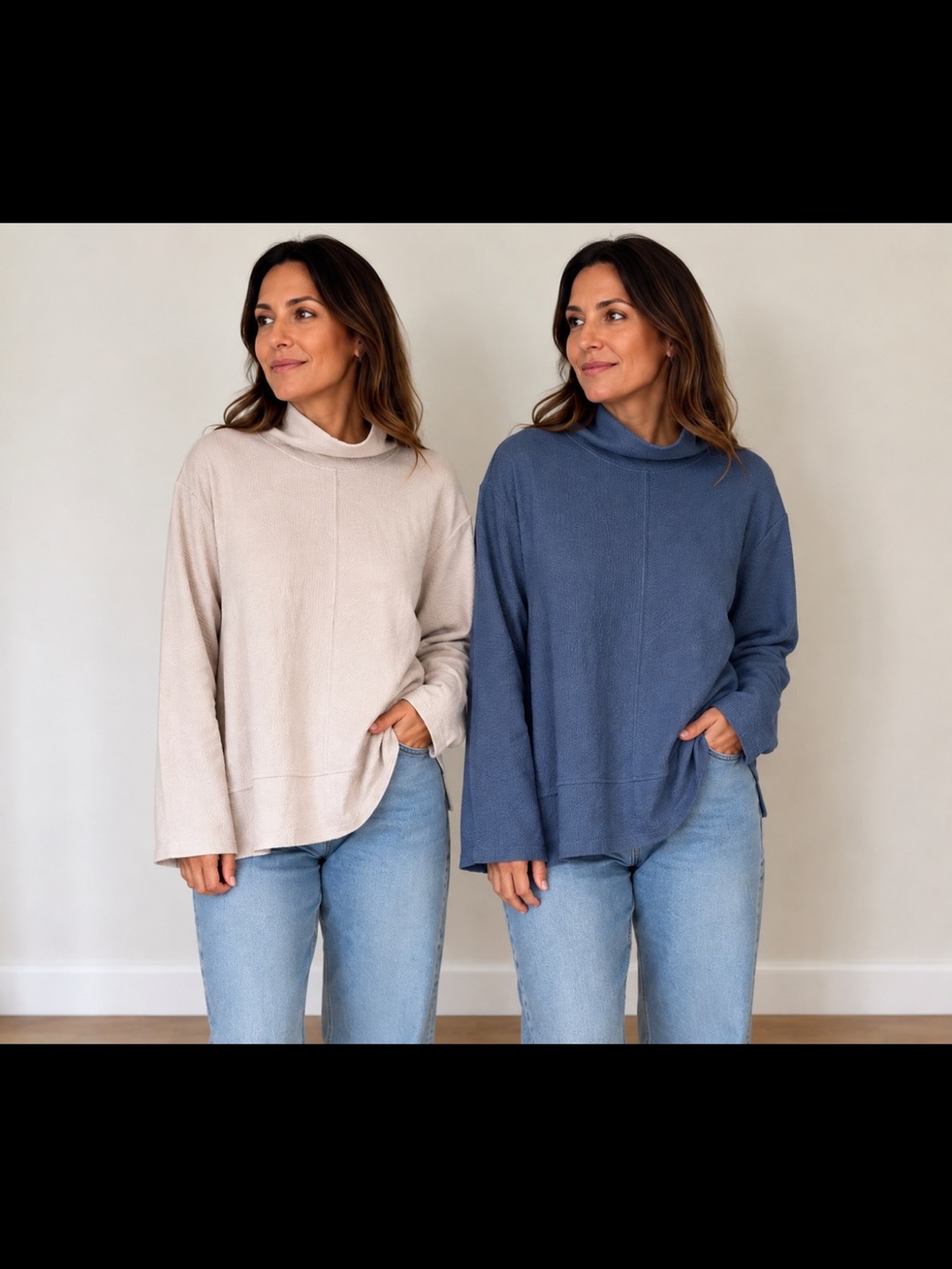 RBX Cozy Cowl Neck Sweater in 1 Blue and 1 Cream Bundle - Size XL